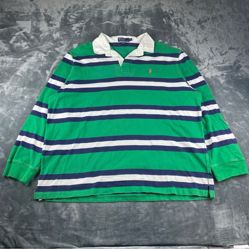 Vintage Polo Rugby Striped Mens Size Large Green/Blue/White